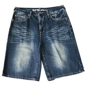 Epic Jeans Vintage Shorts Blue Denim Embroidered, Mens 34